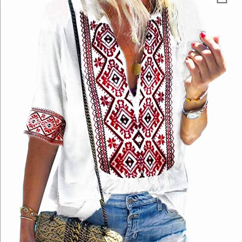 Red white and blue blouse